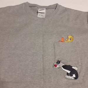 VTG Warner Bros. Women's Sylvester & Tweety Embroidered SS T Shirt Size M